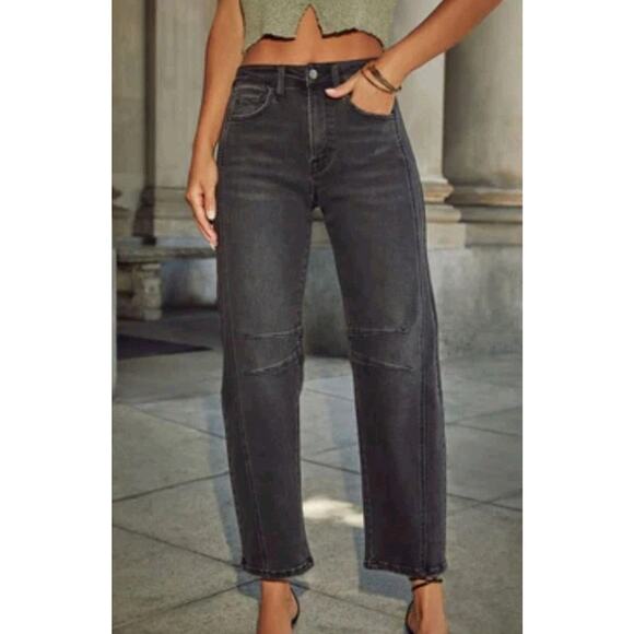 Vici Wild Honey Stretch High Rise Barrel Jeans Acid Wash Black Size 27 - Picture 1 of 11